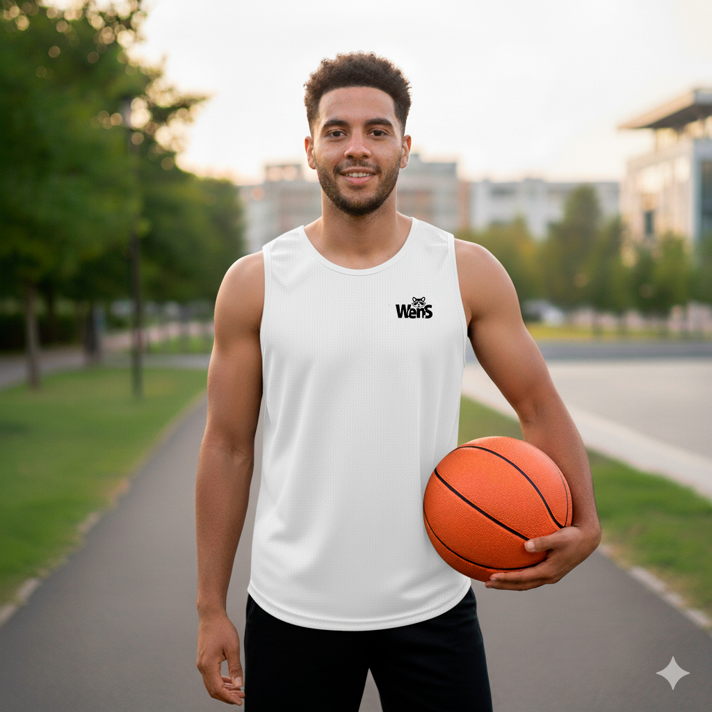 camiseta blanca sin manga con pelota