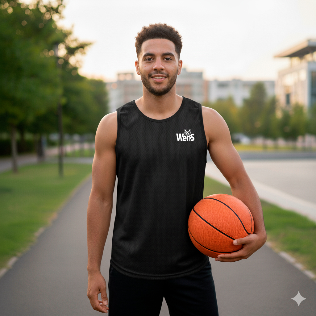 camiseta negra sin manga con lelota